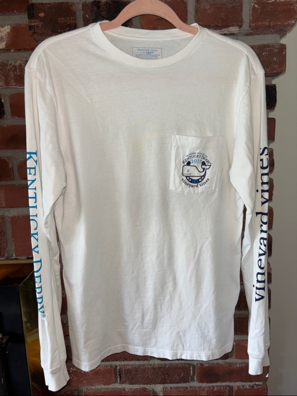 Vineyard Vines White Long-Sleeve Pocket Tee Kentucky Derby 100% Cotton Size XS